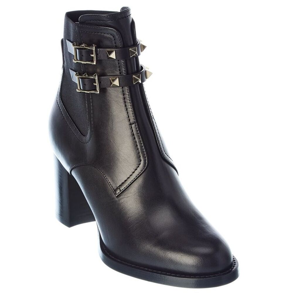 Valentino Rockstud 70 Leather Bootie, Black